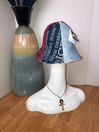 Image 3 of H.O.D. Pink Flower Embroidery With 3 Colored Denim Panel Reversible Wide Brim Sun Hat 