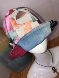 Image 4 of H.O.D. Pink Flower Embroidery With 3 Colored Denim Panel Reversible Wide Brim Sun Hat 