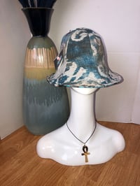 Image 4 of Painted Leather And Printed Linen Wide Brim Sun Hat 