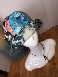 Image 5 of Painted Leather And Printed Linen Wide Brim Sun Hat 