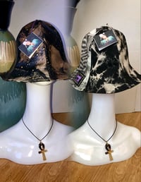 Image 1 of H.O.D. Painted Leather, Embossed Leather And  Bleached Back Denim Reversible Brim Hat  