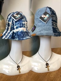 Image 2 of H.O.D. Blue and White Velvet And 2 Toned, Iceberg Denim Wide Brim Sun Hat