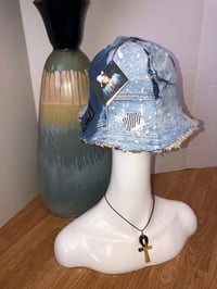 Image 3 of H.O.D. Tan Knit with Distressed Denim Reversible Bucket Hat
