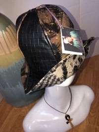 Image 5 of H.O.D. Painted Leather, Embossed Leather And  Bleached Back Denim Reversible Brim Hat  