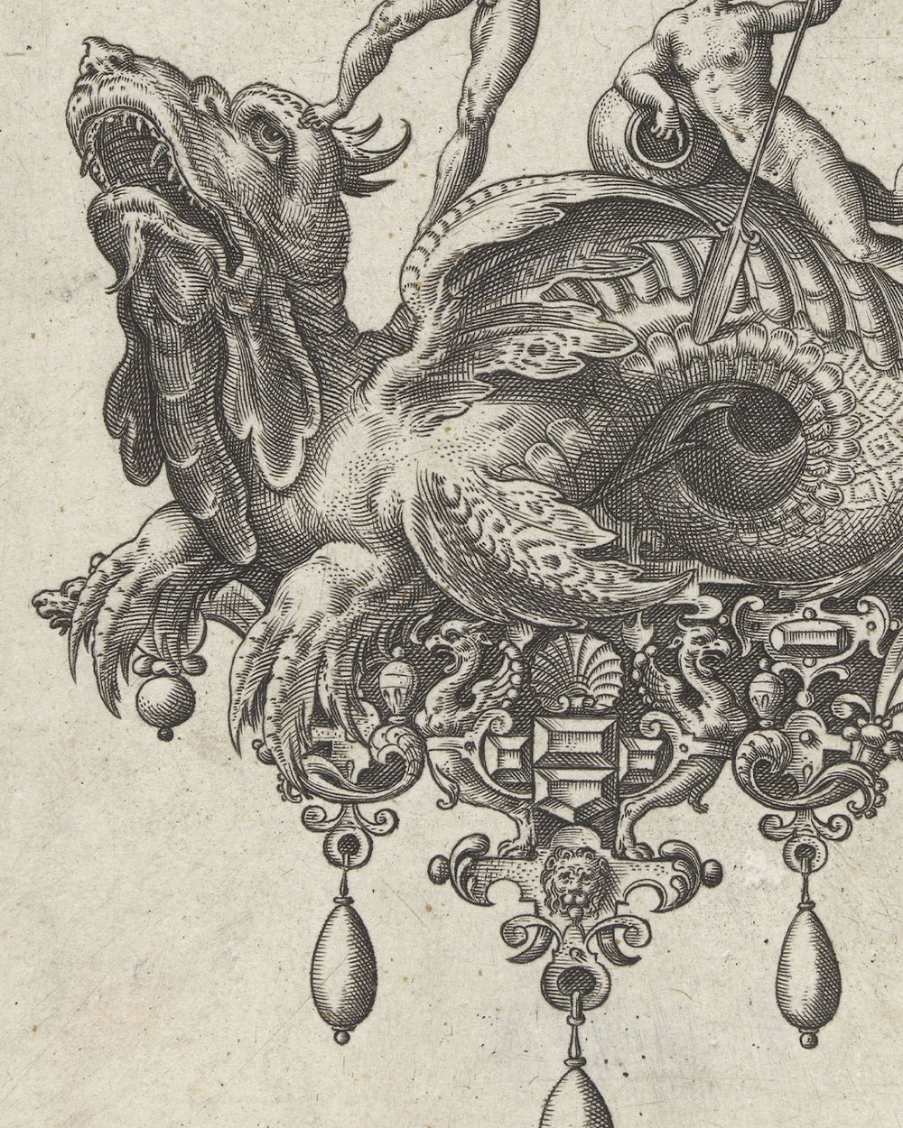 ''Pendant with sea dragon, on his back is a man with a sail'' (1582)