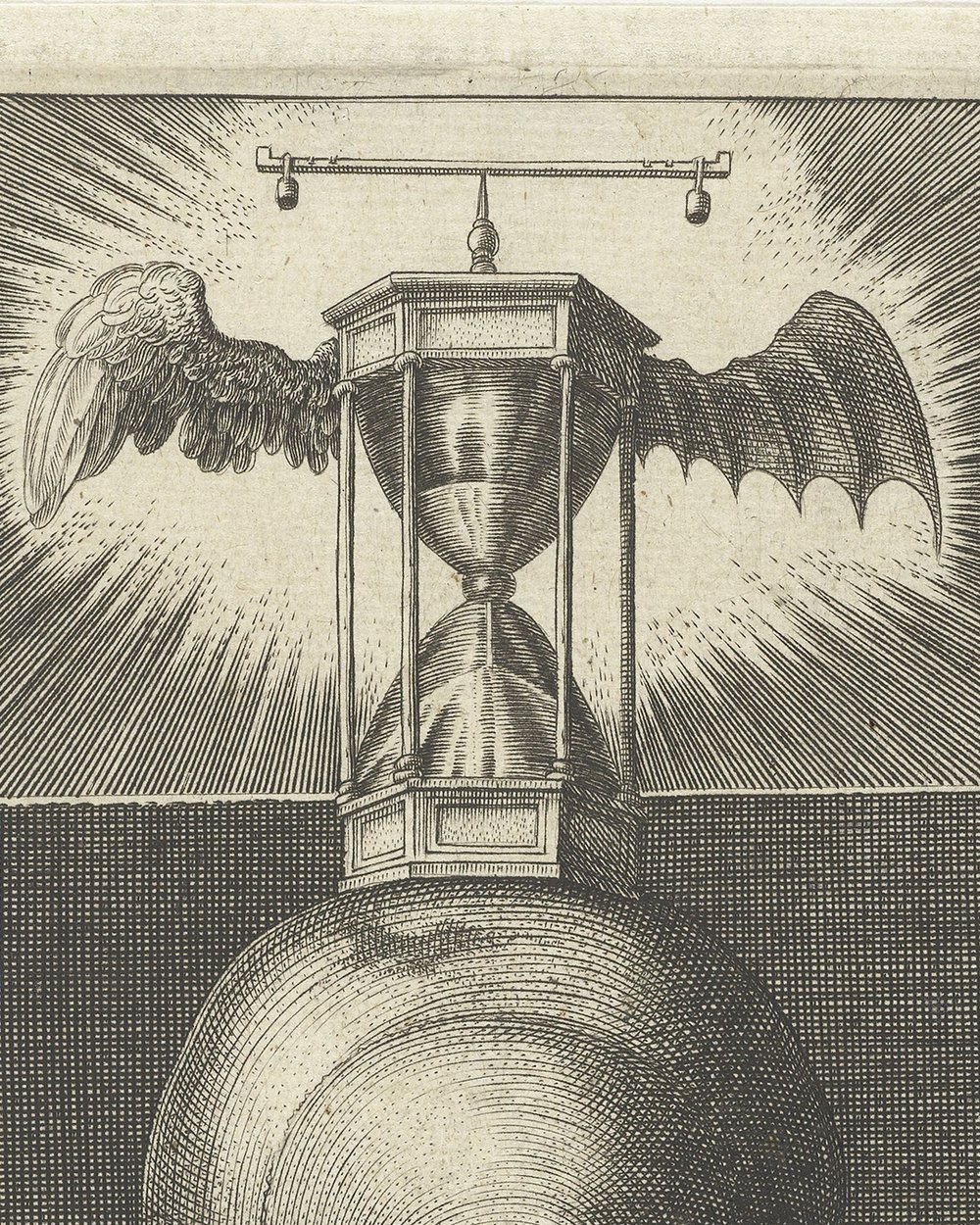 ''Title print with a skull and an hourglass'' (1626)