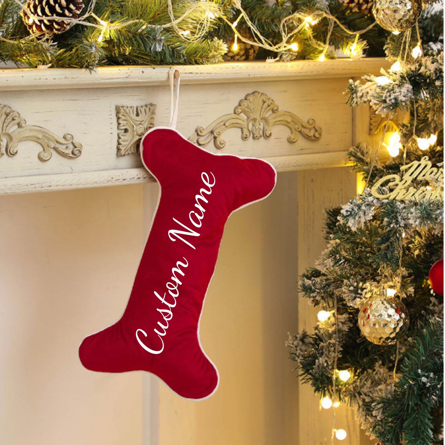Image of Custom Velvet Bone Christmas Stocking - Red