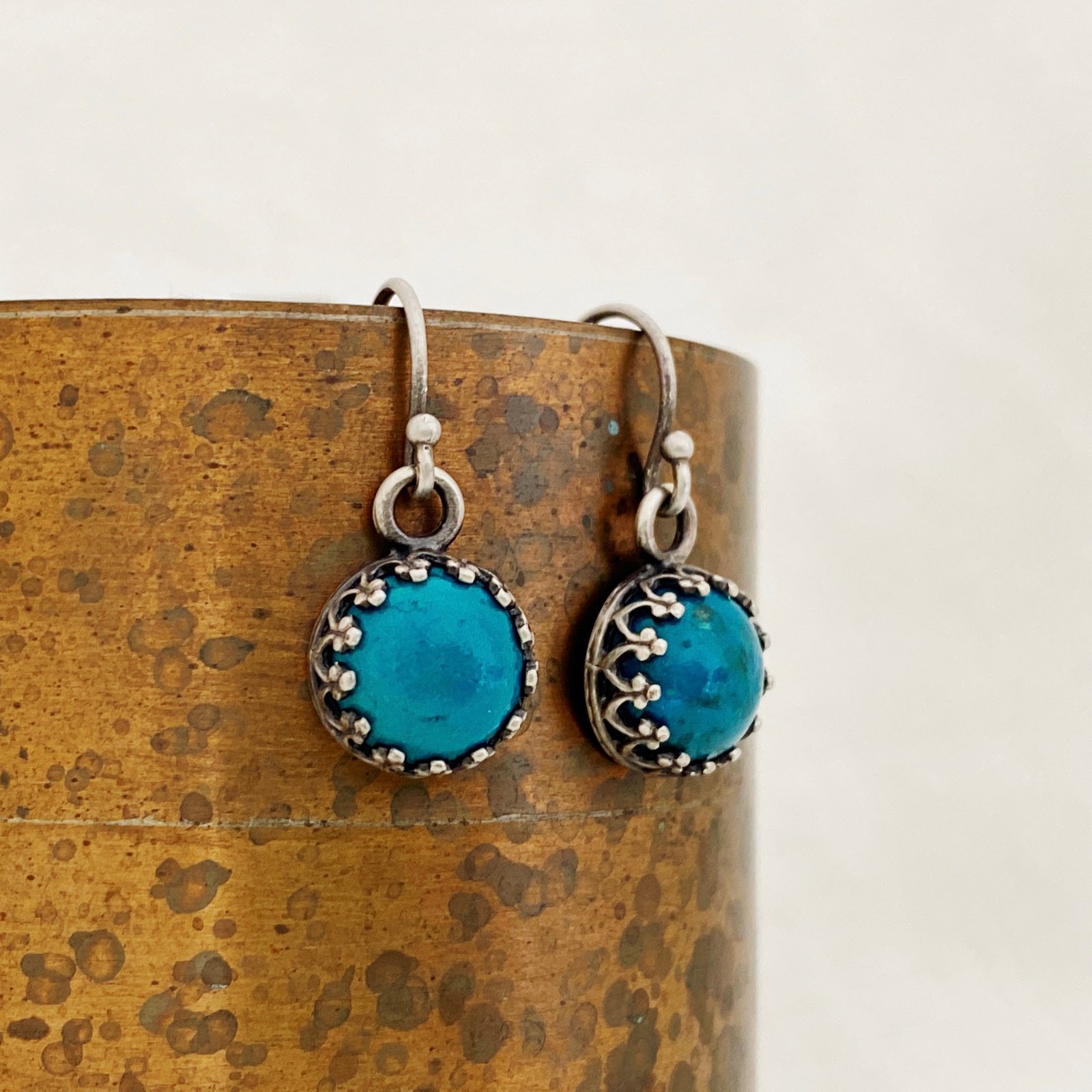 Chrysocolla earrings /// natural chrysocolla dangle earrings in sterling silver with moon crescents • one of a kind gemstone • READY TO offers SHIP