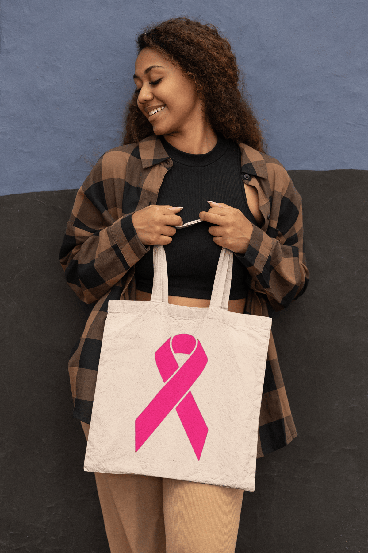 Breast Cancer Awareness Pink Gloss Laminated Designer Tote Bag (8x4x10)-  Screen Print - Display Pros