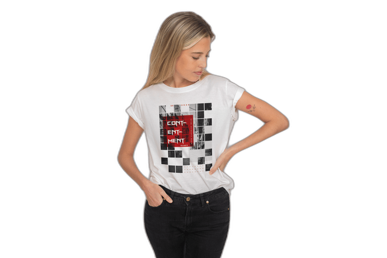 Contentment is key graphic female tee