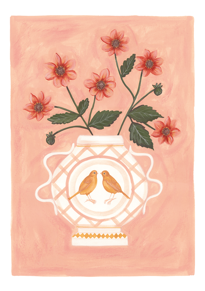 Image of A3 Canary & Dahlia Romantic Vase Print