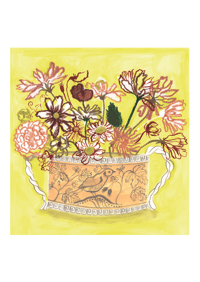 Image 1 of Silver Lustre Birds Romantic Vase Print