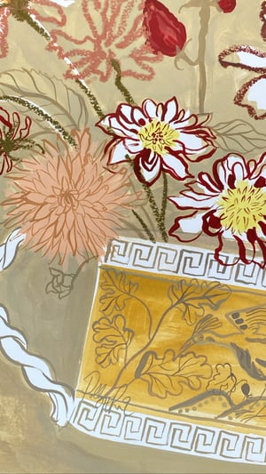 Image of A3 Silver Lustre Birds Romantic Vase Print