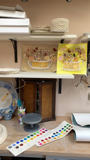 Image of A3 Silver Lustre Birds Romantic Vase Print