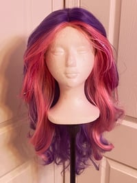 Image 2 of Purple Body Wave Wig with Pink Stripes and Tinsel