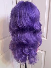 Image 1 of Purple Body Wave Wig with Pink Stripes and Tinsel
