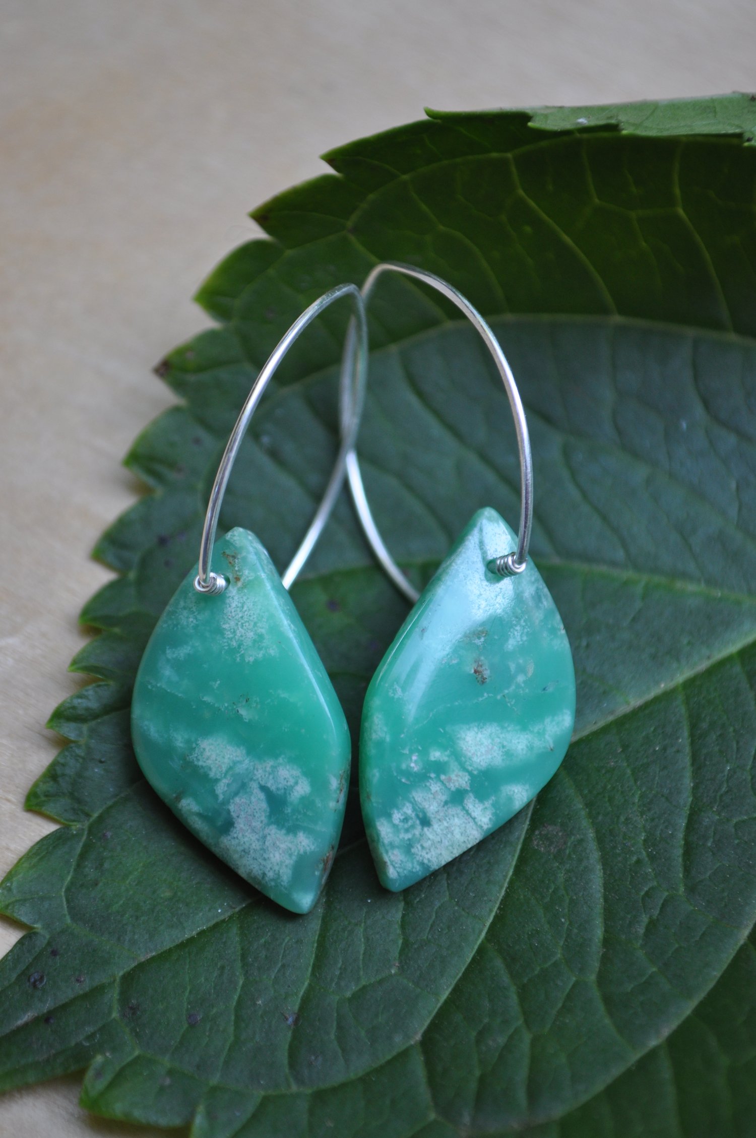 Image of One of a Kind Chrysoprase Wing Dangles on Sterling Silver