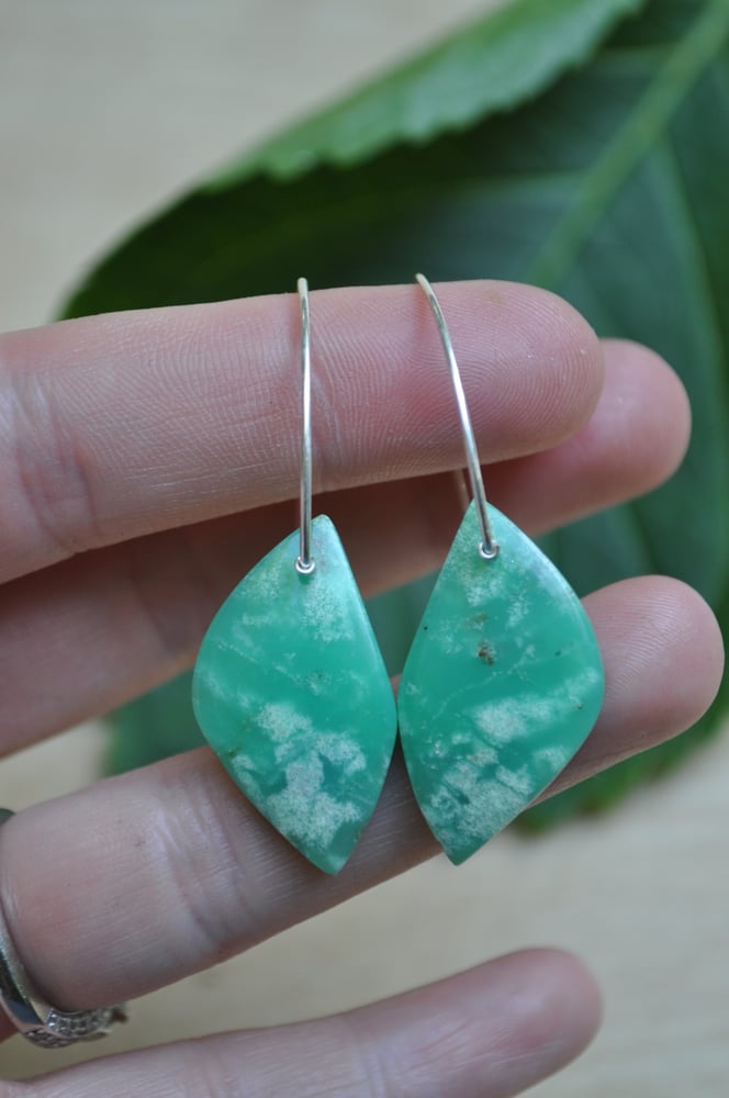 Image of One of a Kind Chrysoprase Wing Dangles on Sterling Silver