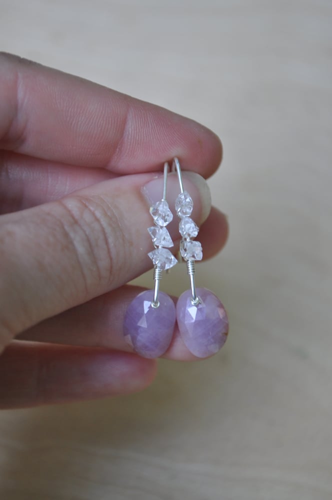 Image of Light Pink Sapphire and Herkimer Diamond Dangles on Sterling Silver