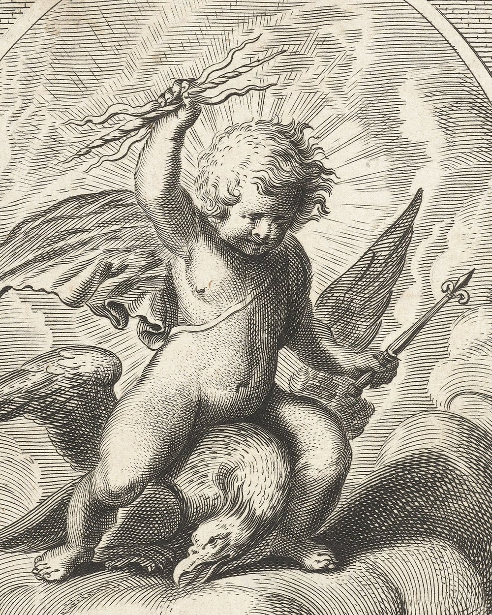 "Child with lightning bolts on eagle's back" (1648 - 1706)