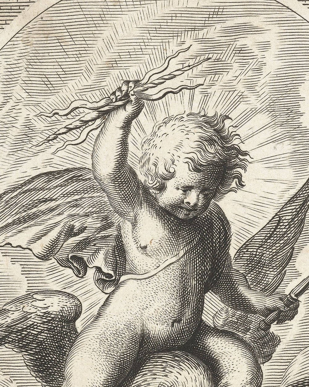 "Child with lightning bolts on eagle's back" (1648 - 1706)