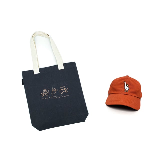 二週年再製雞掰郎！出塊帆布袋＋磚紅色鳥媽媽鳥寶寶帽組🧡