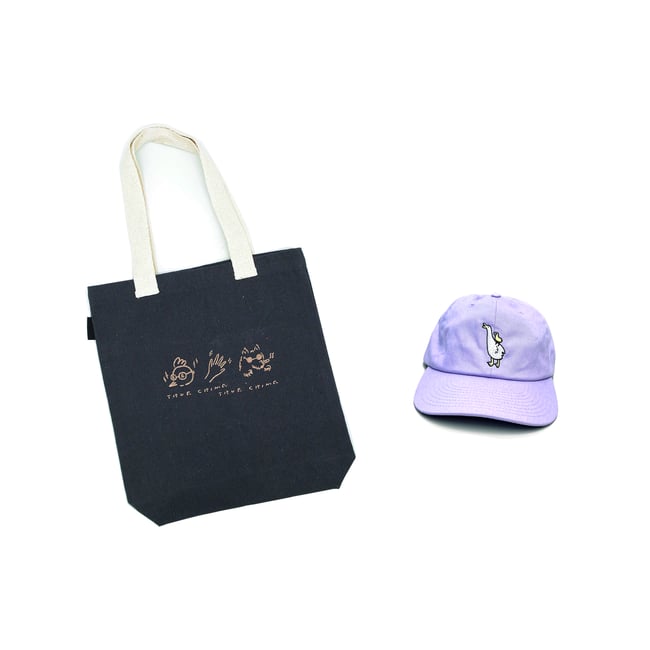 二週年再製雞掰郎！出塊帆布袋＋淺紫色鳥媽媽鳥寶寶帽組💜