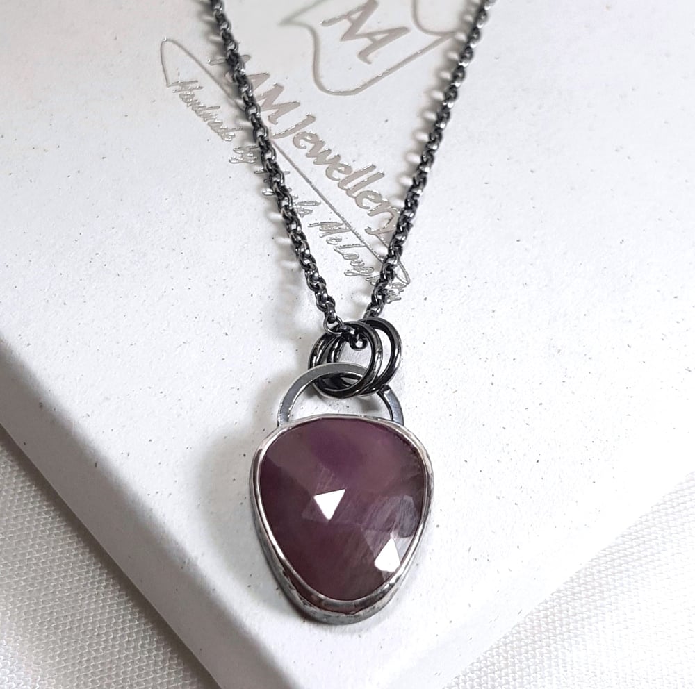 Image of Purple Sapphire Pendant, Sterling Silver Necklace with Unique Purple Sapphire, September Birthstone 