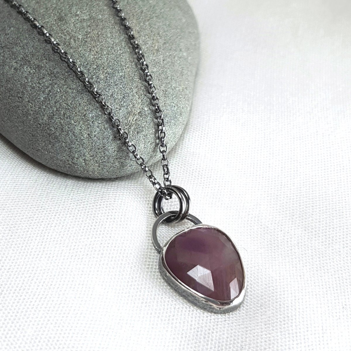 Image of Purple Sapphire Pendant, Sterling Silver Necklace with Unique Purple Sapphire, September Birthstone
