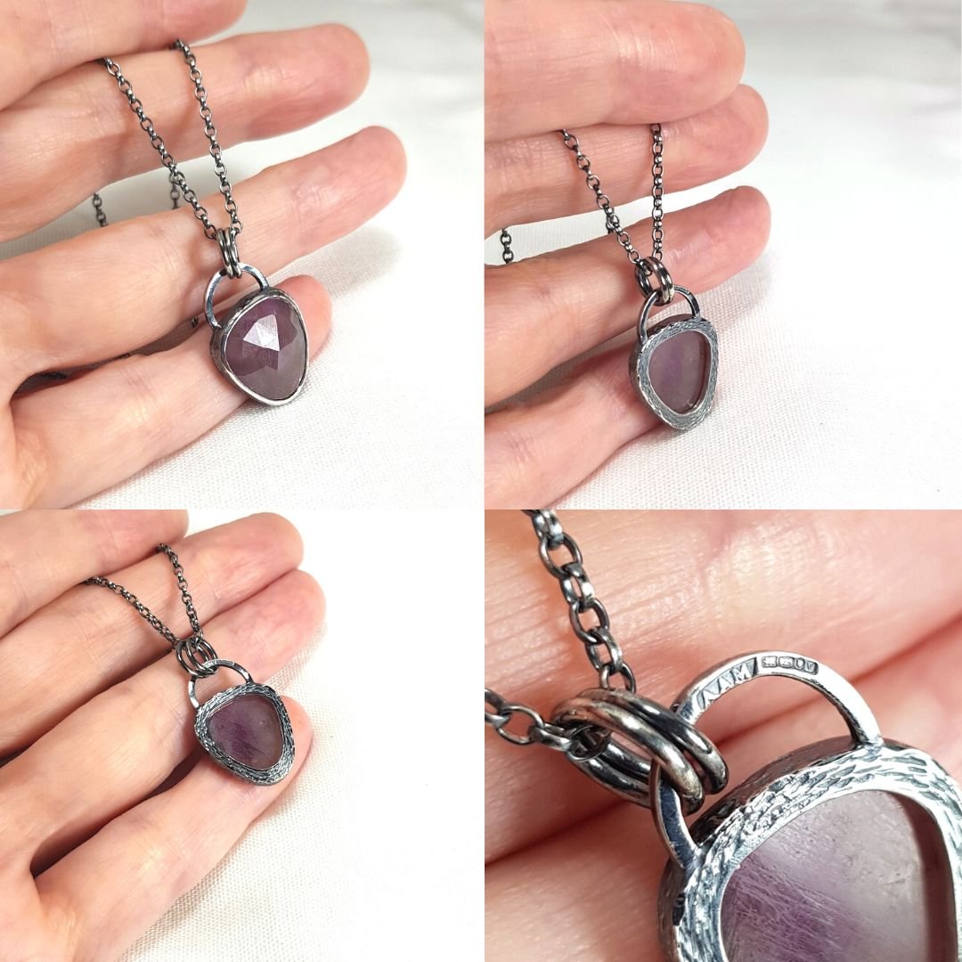 Image of Purple Sapphire Pendant, Sterling Silver Necklace with Unique Purple Sapphire, September Birthstone