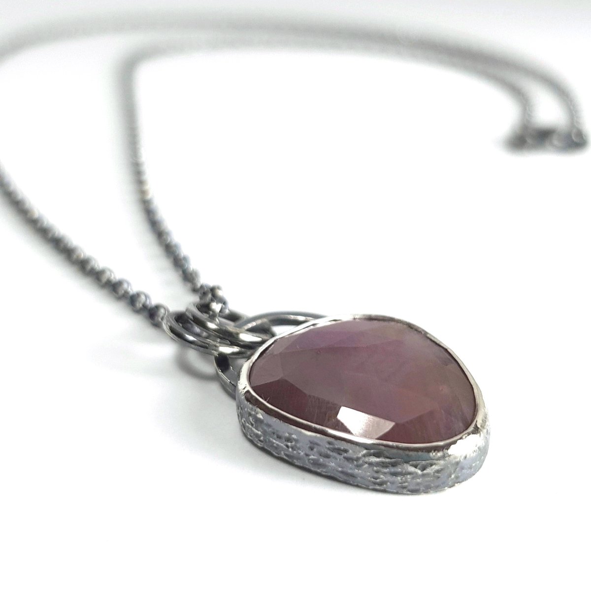 Image of Sterling Silver Sapphire Pendant, Handmade Statement Necklace with Unique Sapphire, Recycled Silver 