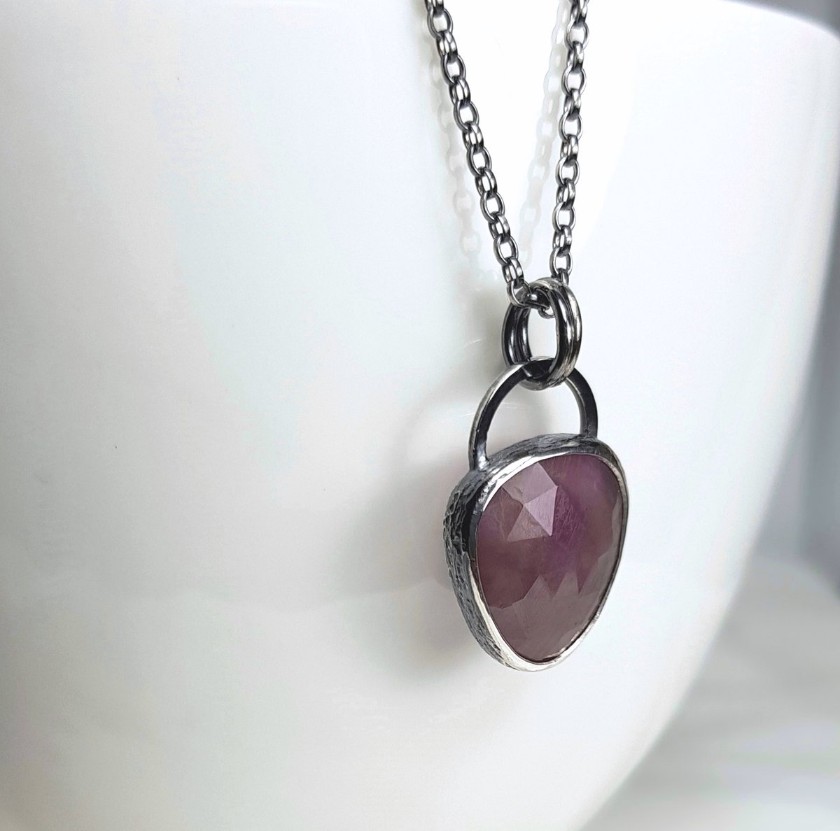 Image of Purple Sapphire Pendant, Sterling Silver Necklace with Unique Purple Sapphire, September Birthstone