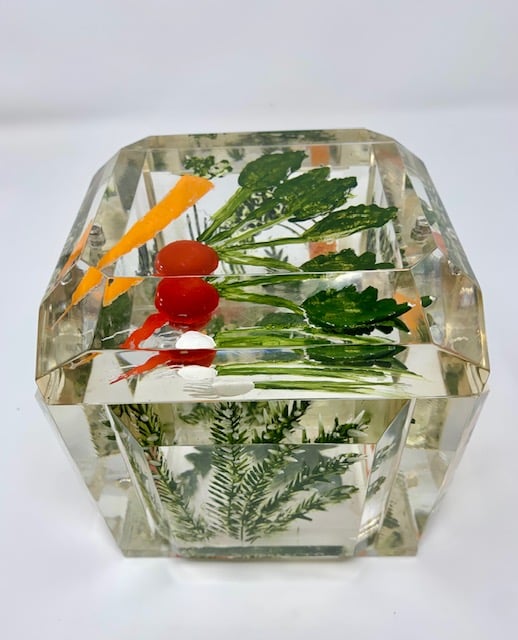 Image of  Large Painted Vegetables Lucite Box 