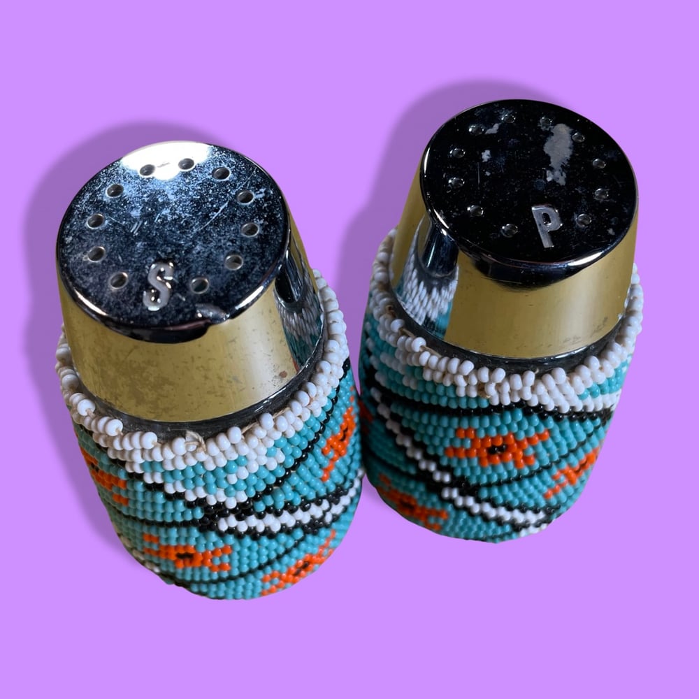 Paiute Beadwork on VTG Salt, Pepper, and Sugar Containers 