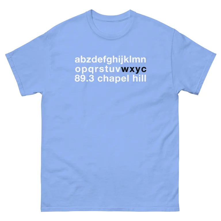 Image of WXYC Alphabet Shirt - Carolina Blue