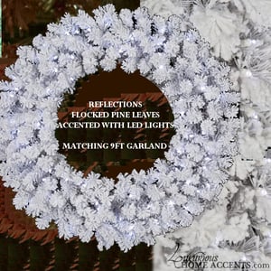 Image of Christmas Wreath & Garland White Flocked Pine With Led Lights