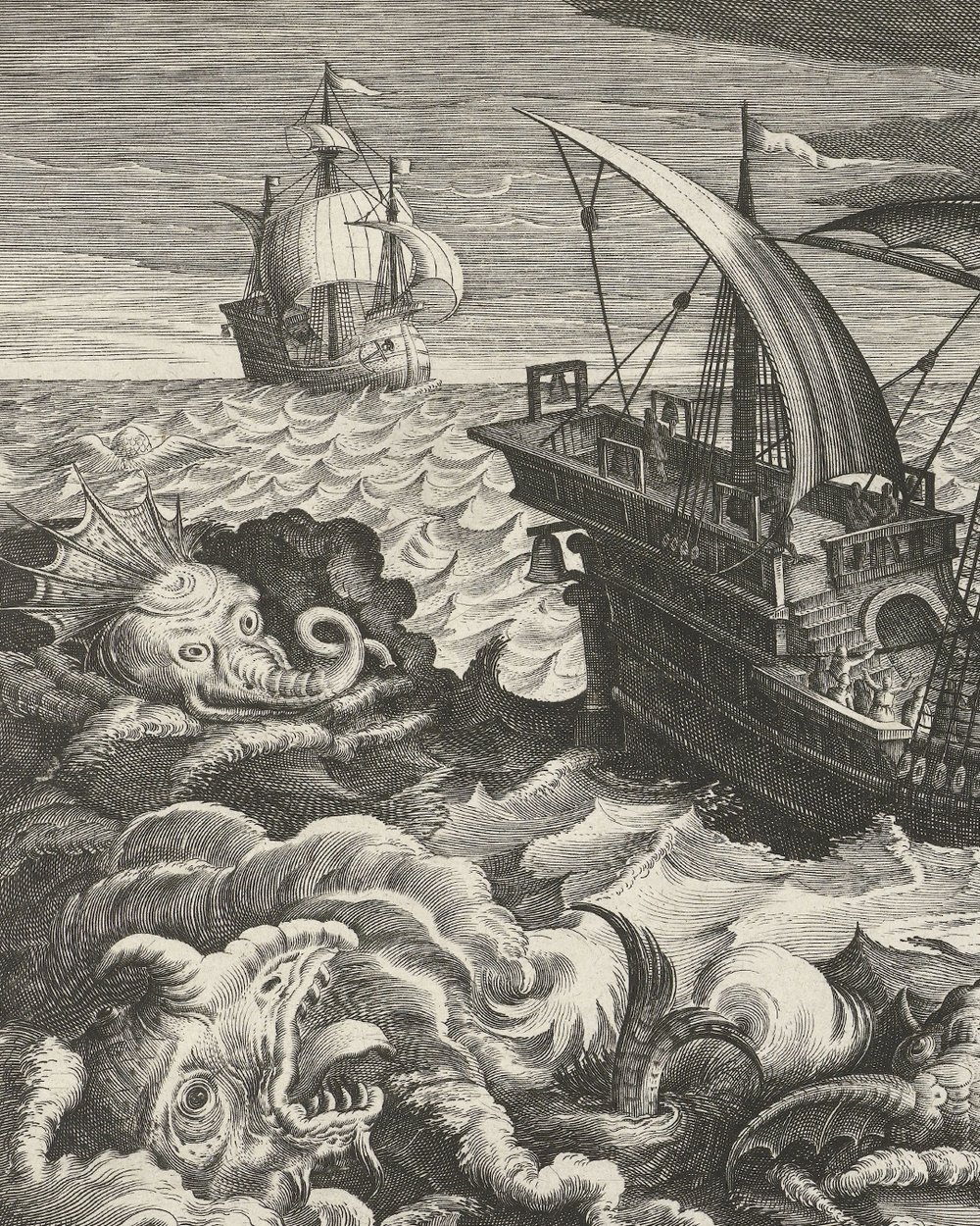 ''Sea monsters around a ship'' (1594 - 1598)
