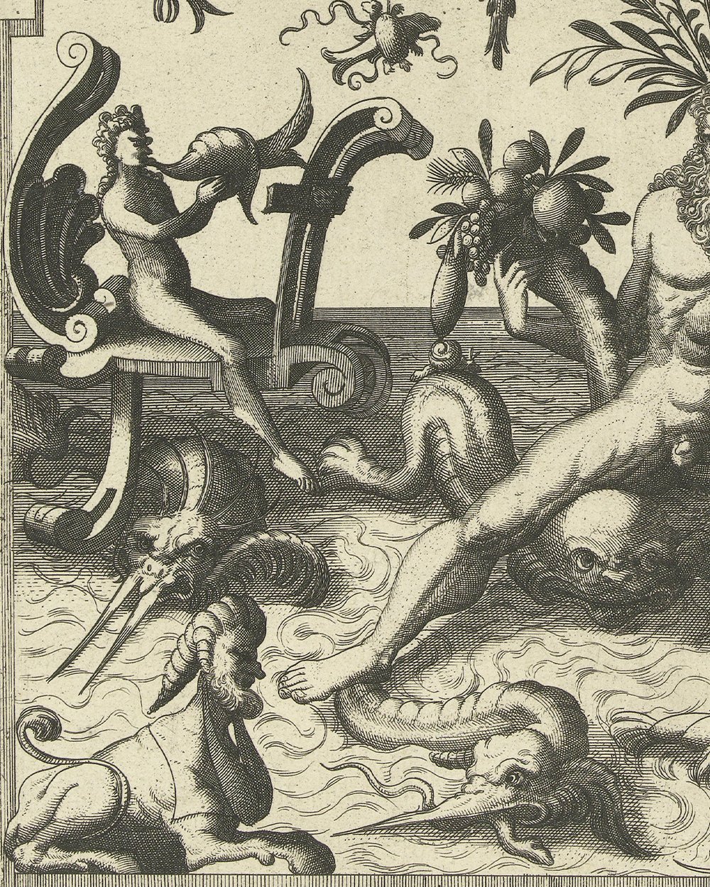 ''Flat decoration. frieze with animals and river god'' (1557)