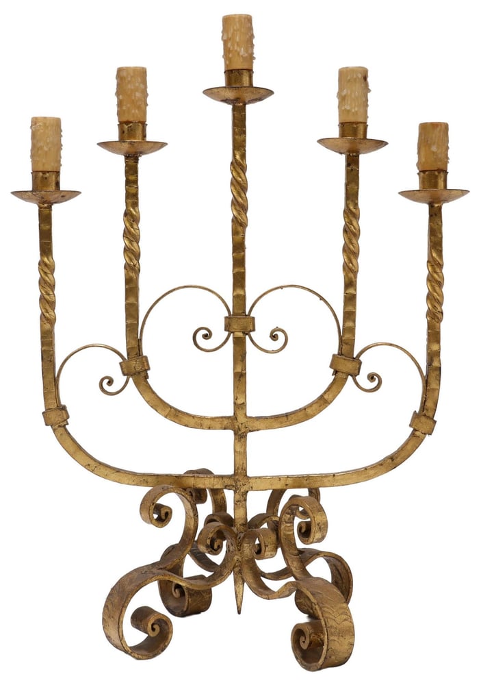 Image of Antique gilt iron Spanish five-arm candelabrum