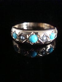 Image 1 of VICTORIAN 15CT YELLOW GOLD TURQUOISE AND PEARL GYPSY 5 STONE STAR RING