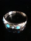 VICTORIAN 15CT YELLOW GOLD TURQUOISE AND PEARL GYPSY 5 STONE STAR RING