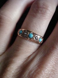 Image 3 of VICTORIAN 15CT YELLOW GOLD TURQUOISE AND PEARL GYPSY 5 STONE STAR RING