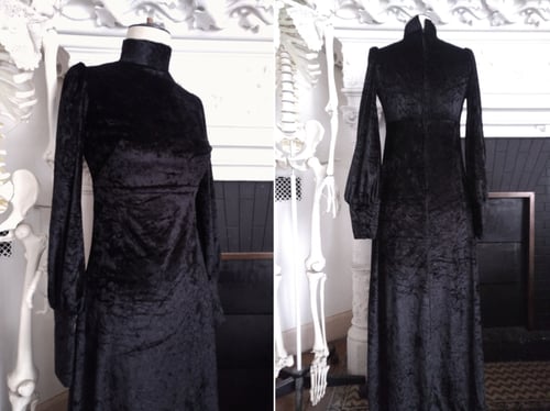 Image of  WITCHY BLACK VELVET  MAXI DRESS ※ VELVET CAVE design - high neck, poet sleeves - XS