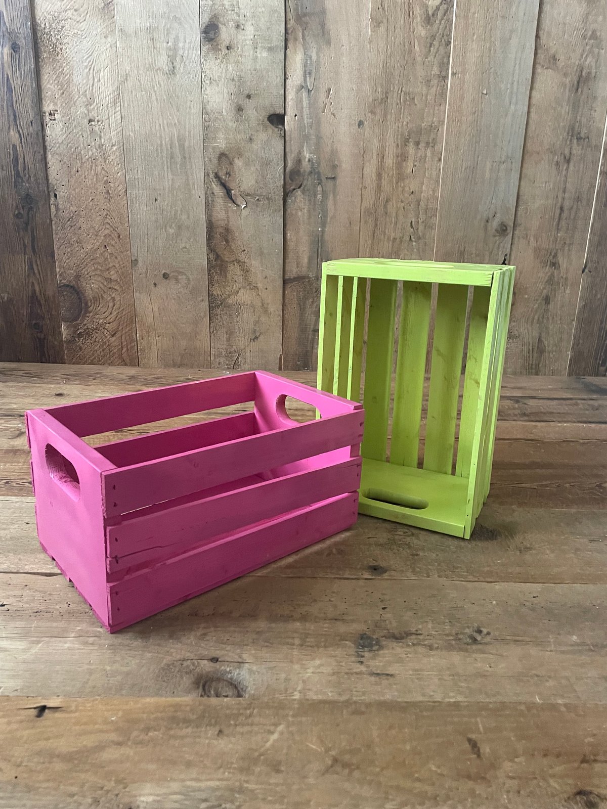 Image of Hot Pink & Green Wood Crates 10x12x7.5