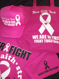 Image 3 of HER FIGHT IS OUR FIGHT BREAST CANCER AWARENESS T-SHIRT/BAG/HAT SET