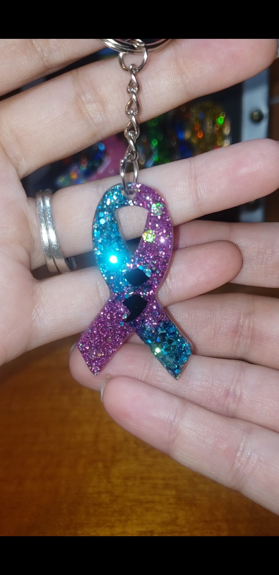 Image of Custom Mini Awareness Ribbon Keychains 