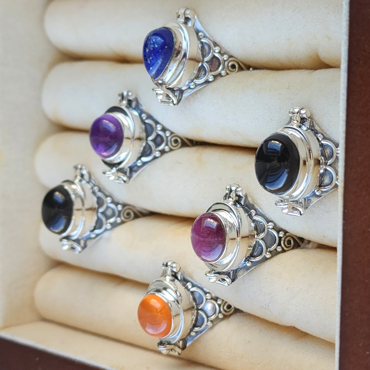 Image of Locket Rings in Gemstones and Sterling Silver
