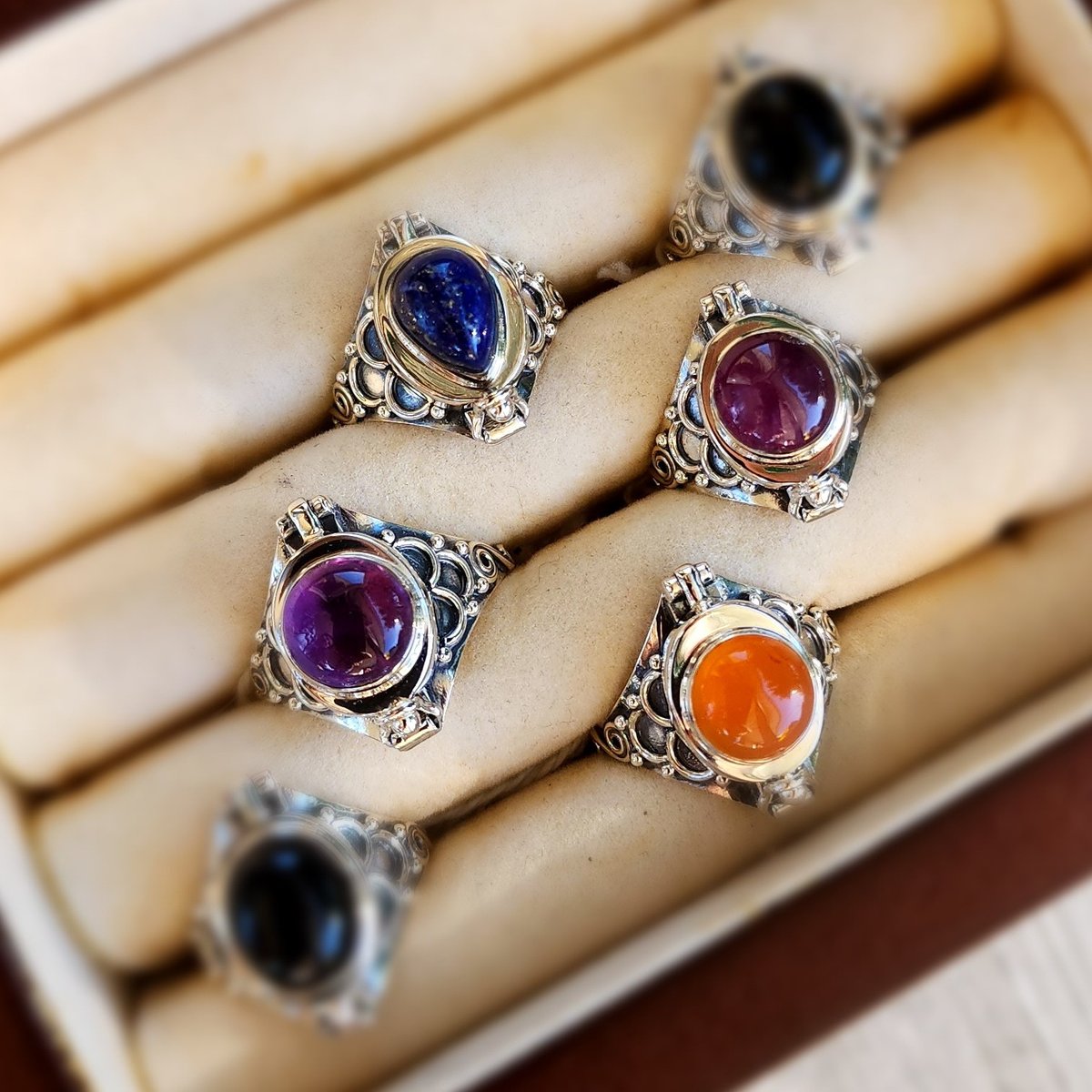 Image of Locket Rings in Gemstones and Sterling Silver