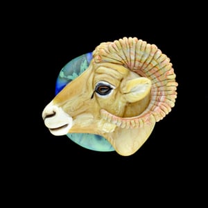 Image of XXL. Tranquil Skies Big Horn Sheep Ram - Flamework Glass Sculpture Bead