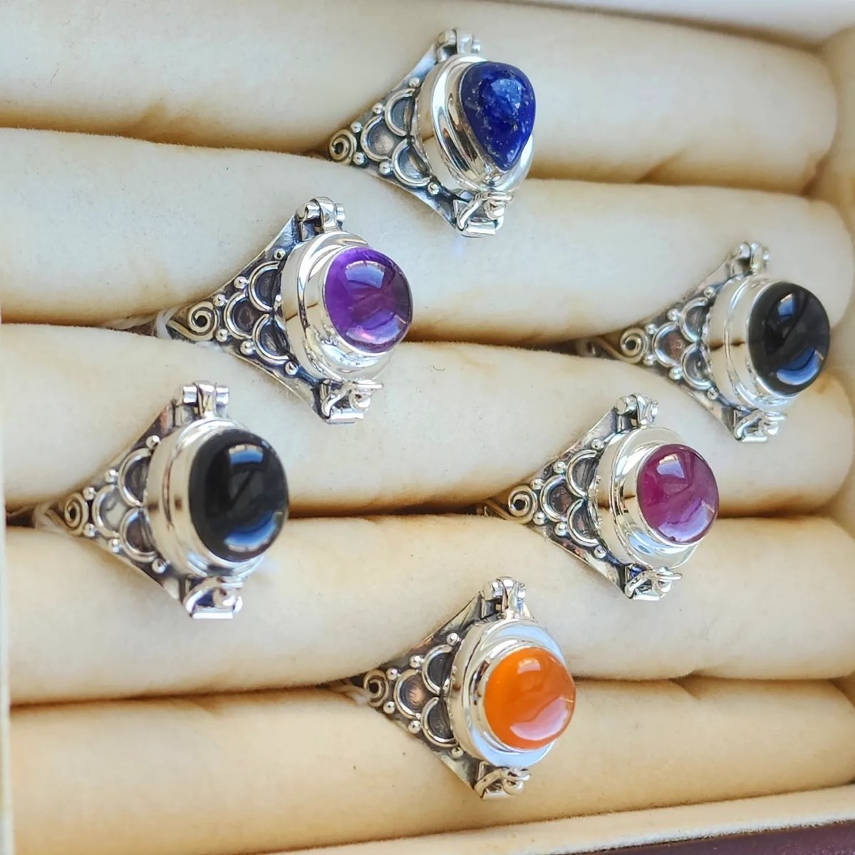 Image of Locket Rings in Gemstones and Sterling Silver
